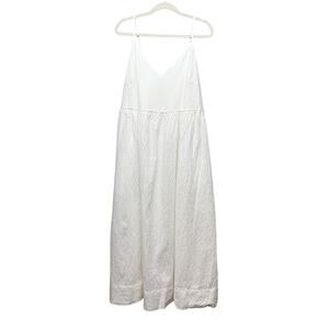 A New Day Crinkled White Smocked Babydoll Maxi Dress Womens 2X Nautical Coastal